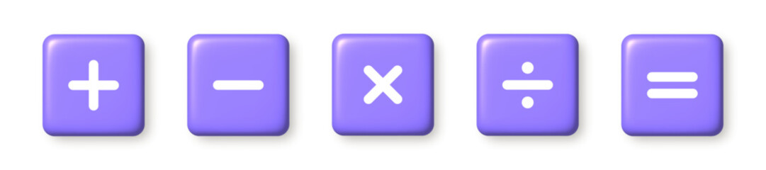 Fototapeta premium Purple arithmetic icons. 3D vector illustration.