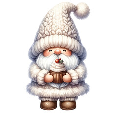 cute white gnome watercolor