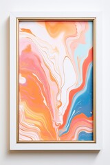 Abstract acrylic pour painting frame isolated on white