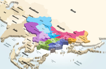 China municipalities map with neighbouring countries and territories vector map