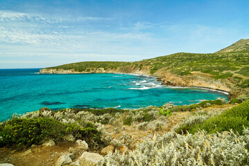 Panorama dalla scogliera di Torre Canai. Isola di Sant'Antioco. Sardegna, Italia