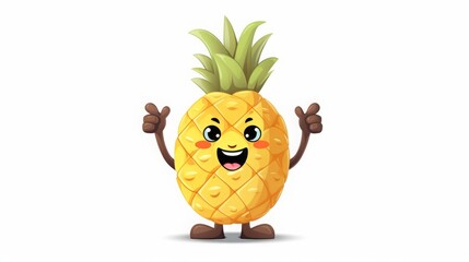 Pineapple cartoon character on white background.