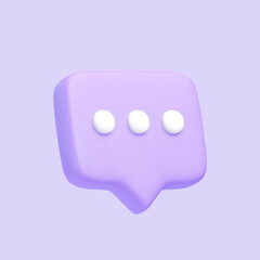 Purple speech bubble icon isolated on purple background. 3D icon, sign and symbol. Cartoon minimal style. 3D Render Illustration