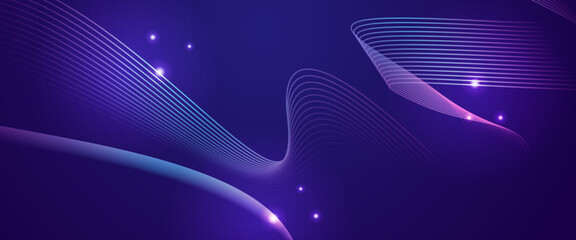 Blue and purple violet vector techno abstract banner with wavy lines. Modern shiny lines futuristic technology concept. Suit for poster, banner, brochure, corporate, website