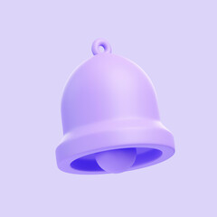 Purple bell icon isolated on purple background. 3D icon, sign and symbol. Cartoon minimal style. 3D Render Illustration