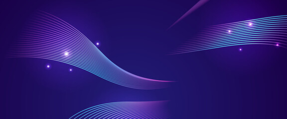Blue and purple violet technology wave abstract line banner. Modern shiny lines futuristic technology concept. Suit for poster, banner, brochure, corporate, website - obrazy, fototapety, plakaty