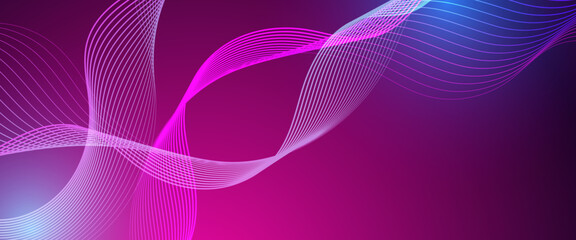 Blue and purple violet vector glowing technology wavy lines banner with technology style. Minimalist modern wavy concept for banner, flyer, card, or brochure cover