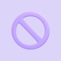 Purple forbidden symbol isolated on purple background. 3D icon, sign and symbol. Cartoon minimal style. Front view. 3D Render Illustration