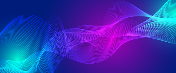 Blue and purple violet technology vector futuristic glowing wavy lines banner. Minimalist modern wavy concept for banner, flyer, card, or brochure cover