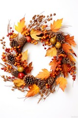 Autumnal wreath isolated on white background 