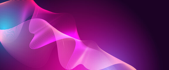 Blue and purple violet vector tech line banner vector illustration. Minimalist modern wavy concept for banner, flyer, card, or brochure cover