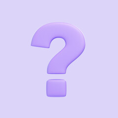 Purple question mark isolated on purple background. 3D icon, sign and symbol. Cartoon minimal style. Front view. 3D Render Illustration