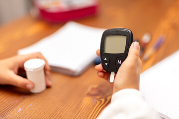 Diabetes doing blood glucose measurement