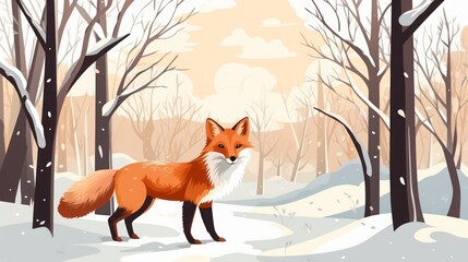Fox in the winter forest.