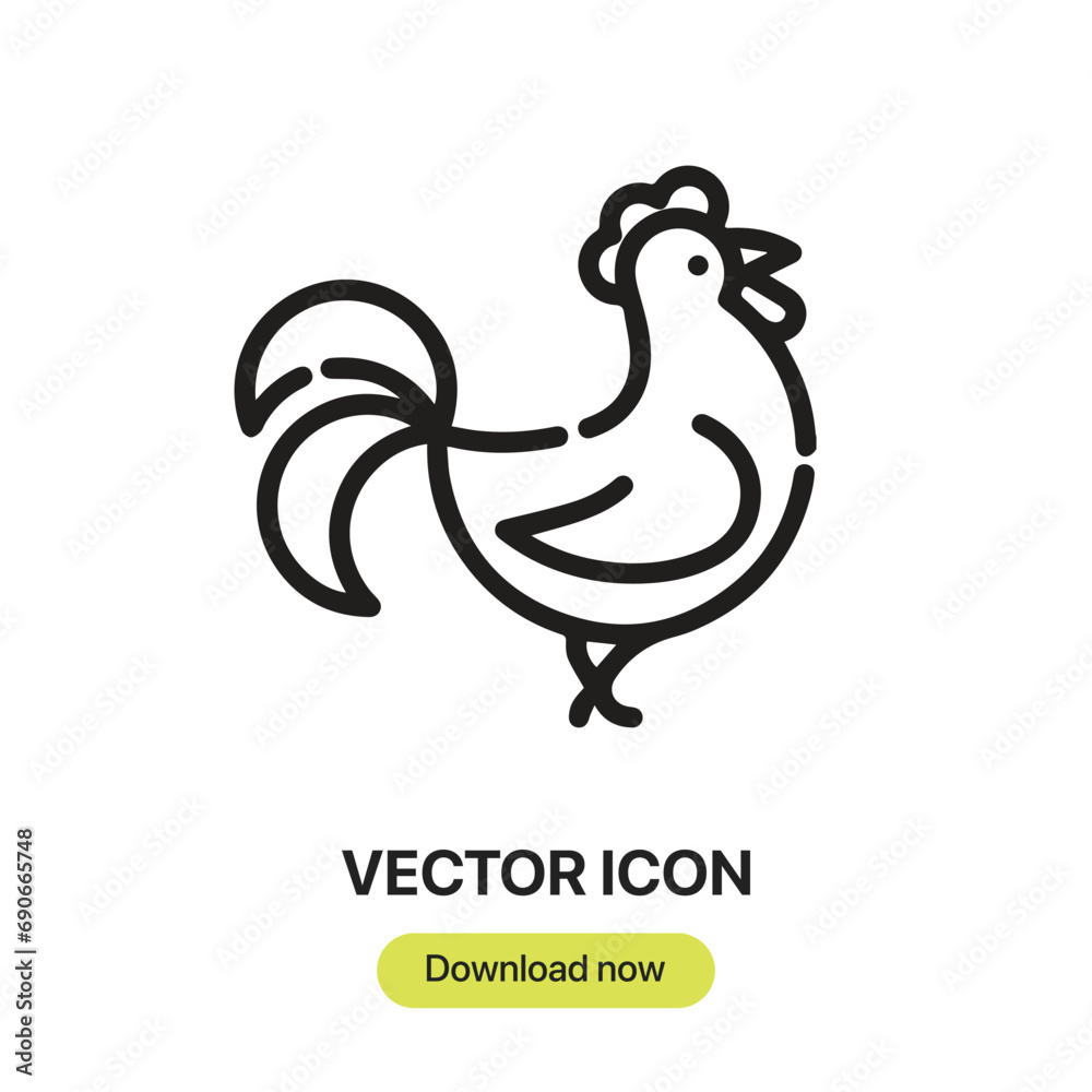 Leinwandbilder Rooster icon vector. Linear-style sign for mobile concept and web design. Rooster symbol illustration. Pixel vector graphics - Vector.	