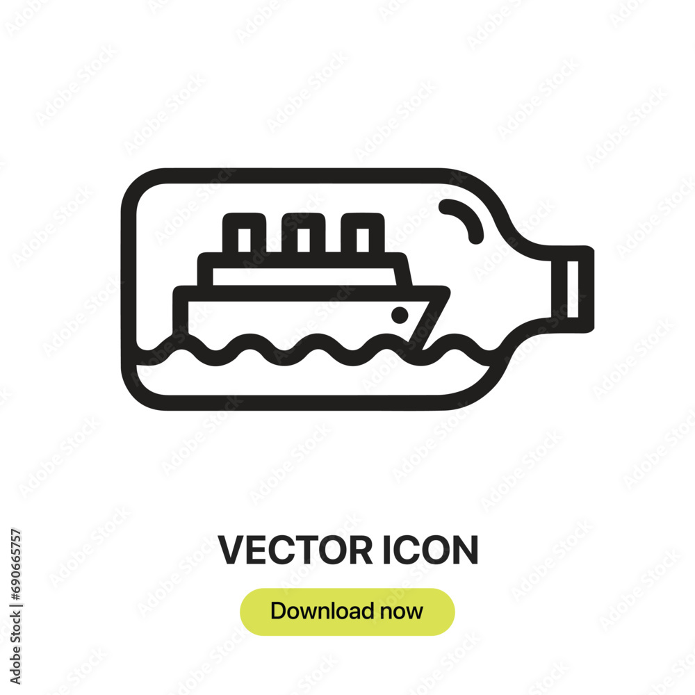 Leinwandbilder Ship In A Bottle icon vector. Linear-style sign for mobile concept and web design. Ship In A Bottle symbol illustration. Pixel vector graphics - Vector.	