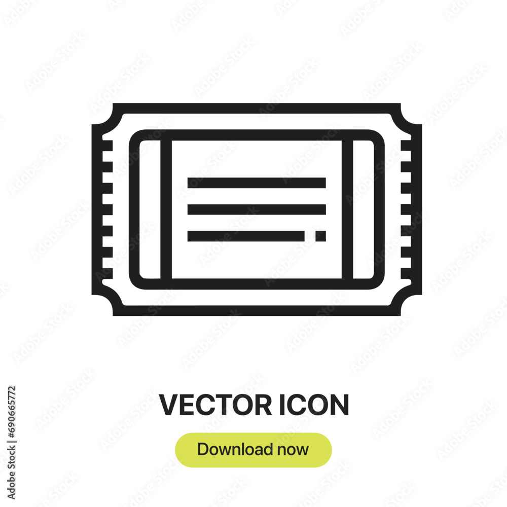 Leinwandbilder ticket icon vector. linear-style sign for mobile concept and web design. ticket symbol illustration.