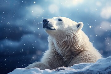 Portrait of a large polar bear in the snow. Polar Bear Day. Generated by AI. - obrazy, fototapety, plakaty