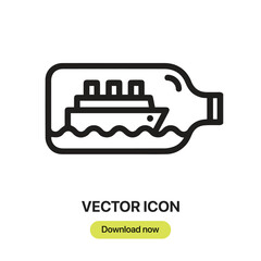 Ship In A Bottle icon vector. Linear-style sign for mobile concept and web design. Ship In A Bottle symbol illustration. Pixel vector graphics - Vector.	