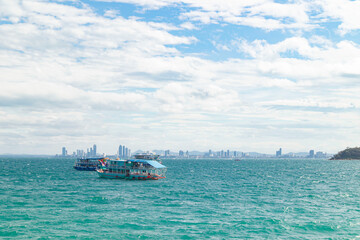 Beautiful beach scenery under blue sky and white clouds in summer in Thailand
