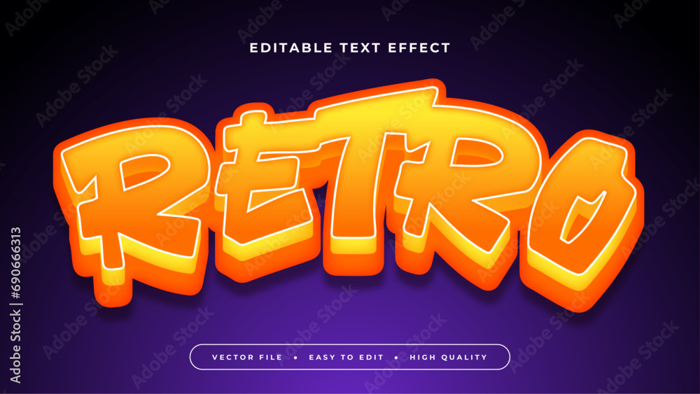 Poster orange yellow and purple violet retro 3d editable text effect - font style