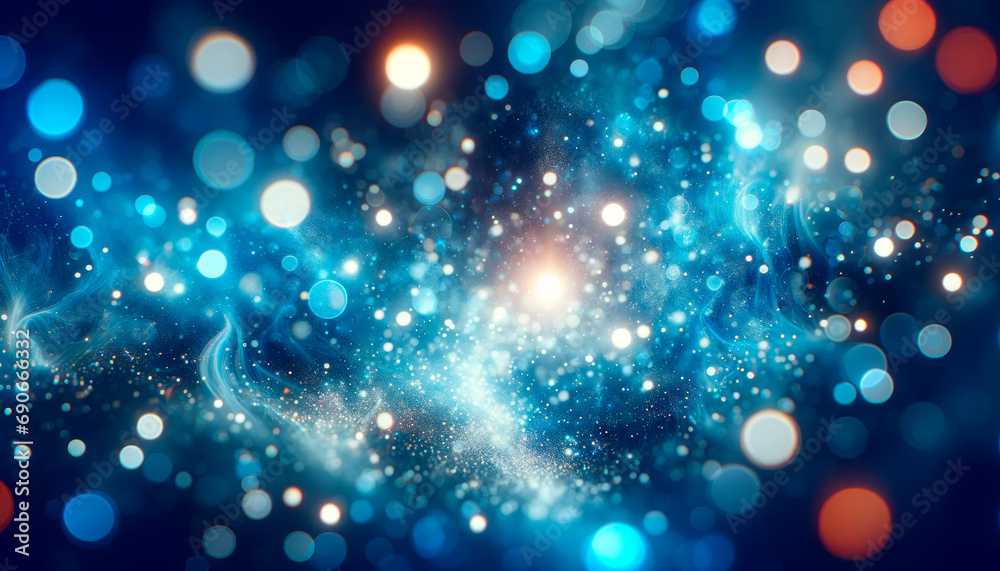 Poster Cosmic blue bokeh lights creating a festive abstract universe. Generative AI