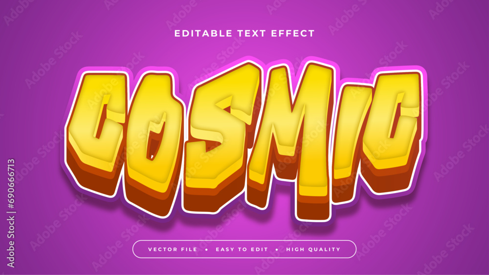 Poster purple violet brown and yellow cosmic 3d editable text effect - font style