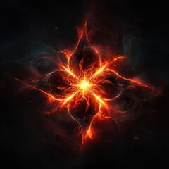 Fire Star in the Dark Night Sky - Red and Black Burning Flames with Heat and Light