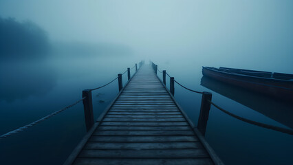 Obraz premium The wooden bridge in the lake in spring with a blue lake.