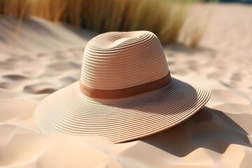 Fototapeta na wymiar straw hat on the beach - Ai generated