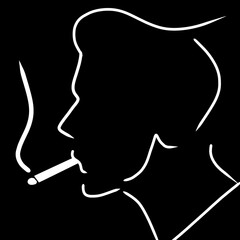 Silhouette  man smoking portrait on black background