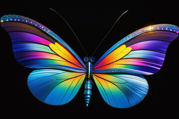 Beautiful glowing butterfly on black background. AI