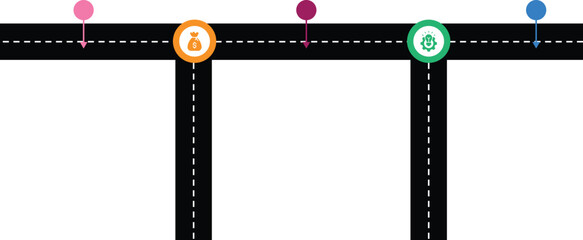 Road Map, Flat Design Vector. Navigation Roadmap infographic.