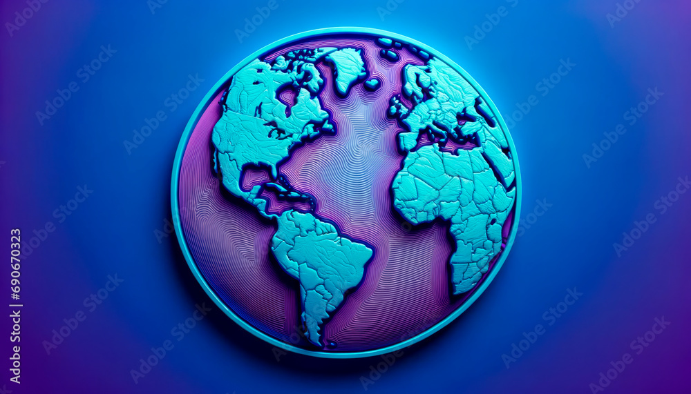 Aufkleber Vibrant 3D world map with fluid lines on a dynamic purple background. Digital art concept. Generative AI
