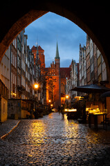 02.02.2023; Mariacka street historical evening streets of Gdansk Poland