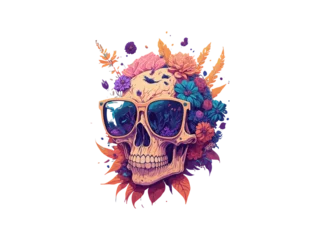 Papier Peint photo autocollant Crâne aquarelle skull head with rose of vintage illustration day of the dead, Png Clipart.