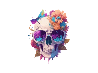 Papier Peint photo autocollant Crâne aquarelle skull head with rose of vintage illustration day of the dead, Png Clipart.