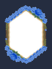 Blue roses wedding invitation blank frame