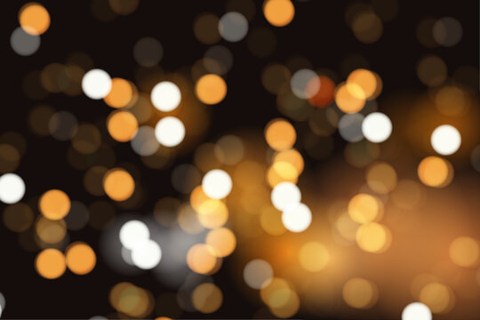 Black background with sparkling yellow and white bokeh, happy night. Vector illustration.