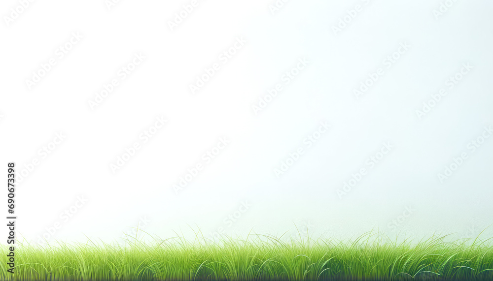 Poster Green grass border with soft shadows on a white background. Generative AI