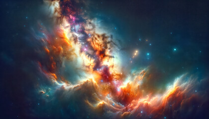 Naklejka premium Nebulous cosmic formation with vibrant colors and starry backdrop. Generative AI