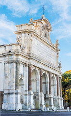Fontana dell'Acqua Paola the big fountain in Rome at sunny daylight