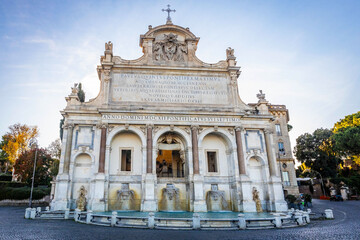 Fontana dell'Acqua Paola the big fountain in Rome at sunny daylight - obrazy, fototapety, plakaty