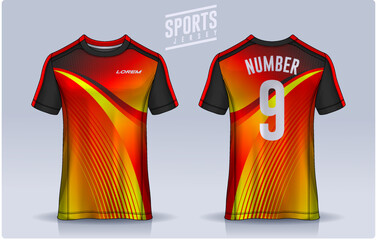 Naklejka premium t-shirt sport design template, Soccer jersey mockup for football club. uniform front and back view. 