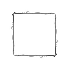 Obraz premium Abstract Black Simple Line Square With Leaf Leaves Frame Flowers Doodle Outline Element Vector Design Style Sketch Isolated Illustration For Wedding And Banner