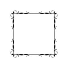 Abstract Black Simple Line Square With Leaf Leaves Frame Flowers Doodle Outline Element Vector Design Style Sketch Isolated Illustration For Wedding And Banner