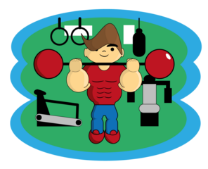 Vector e ilustración de hombre levantando barra de pesas en el gimnasio.