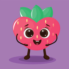 Strawberry character design. Cartoon vector illustration of strawberry