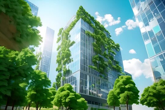 glass building covered with green plants