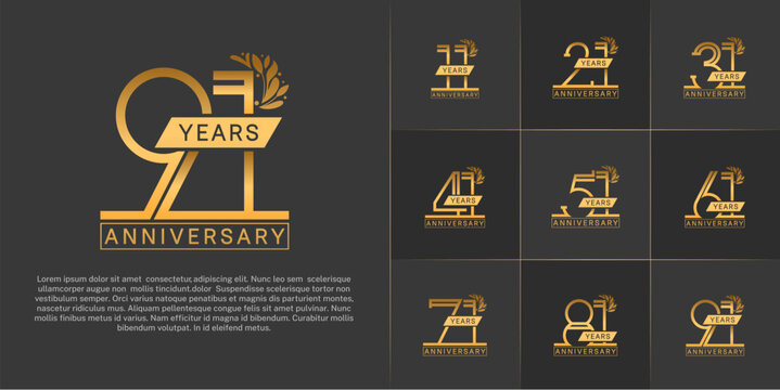 set of anniversary logotype golden color with ornament for special celebration event